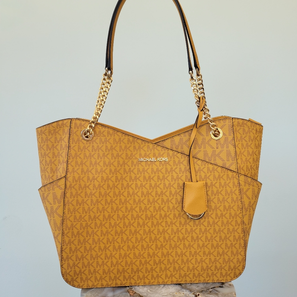 NWT Michael Kors Jet Set Large Logo Shoulder Bag, Marigold - Picture 2 of 11
